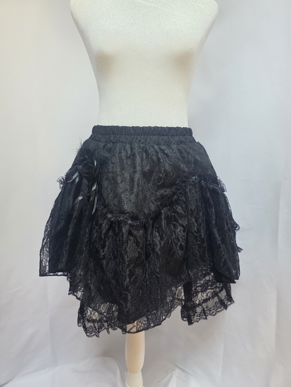 GLP Gothic Lolita & Punk NWT Black Lace High Low Skirt Free Size Rose Feather